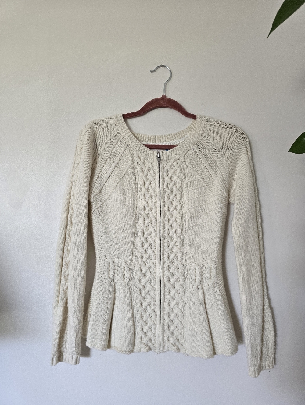 Sparrow Anthropologie Size Small Ivory Wool Blend Peplum Cardigan Sweater